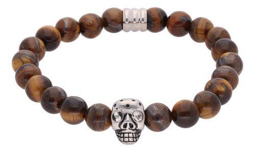 Pulsera Ajustable Ojo De Tigre, Motivo Calavera