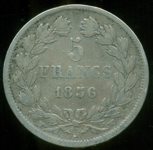 Francia Moneda De Plata Tamaño Corona 5 Francos 1836 W