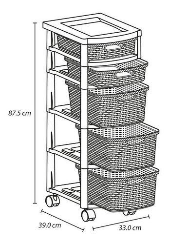 Cajonero Apariencia Rattan 2 Gavetas Bajas + 3 Gavetas Altas