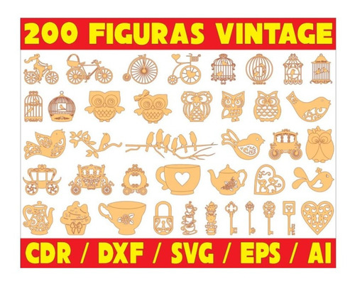 Vectores Corte Laser - 200 Figuras Vintage