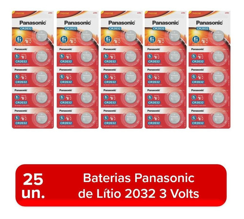 25 Bateria 2032 Pilha Botão Moeda Redonda Panasonic Atacado