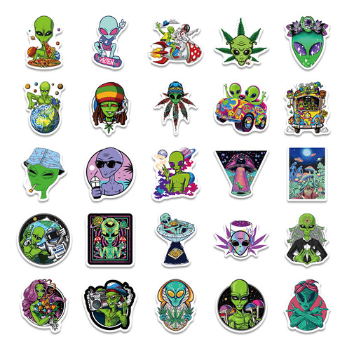 Adesivos Psicodélicos Alien Weed Para Crianças, Adesivos Gen