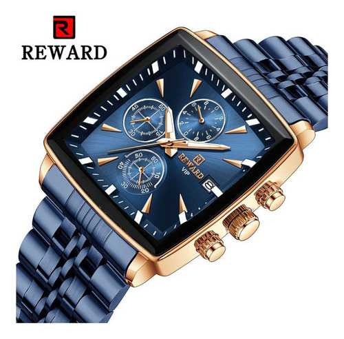 Reloj Con Calendario Reward Rectangular, Luminoso, Para Nego Color Del Fondo Azul