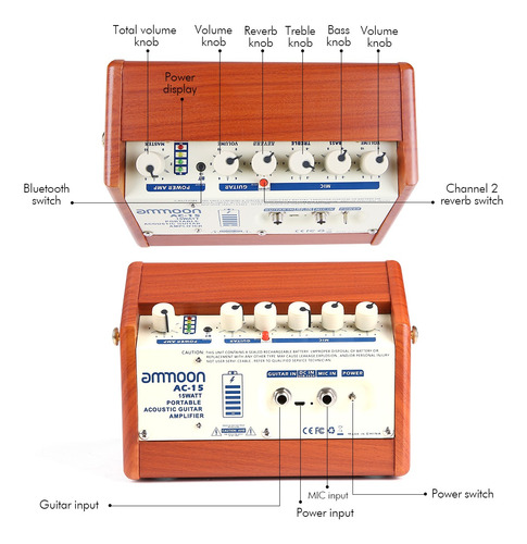 Imagen 4 de 9 de Ammoon Ac-15 - Amplificador Portátil Para Guitarra Acústica