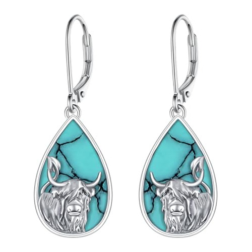 Pendientes Vaca Highland Western Plata 925 Regalo Mujer Niña