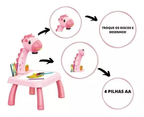 Mesa projetor infantil de desenho dinossauro (rosa)