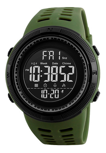 Reloj Hombre Skmei 1251 Sumergible Digital Alarma Cronometro Color De La Malla Negro Color Del Bisel Verde