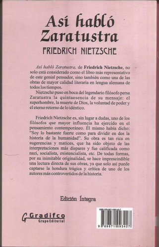 Asi Hablo Zaratustra Friedrich Nietzsche Editorial Gradifco