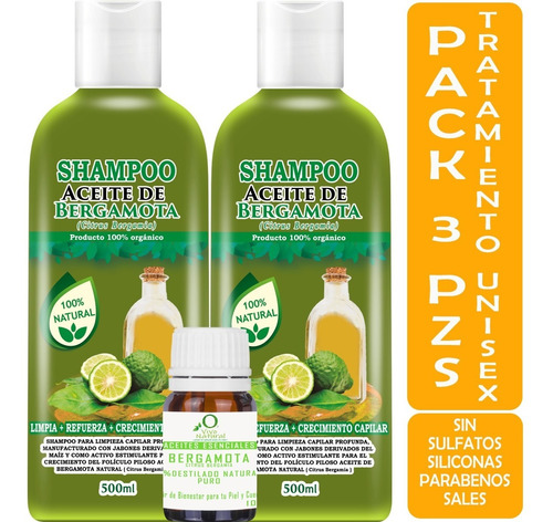 2 Shampoos De Bergamota 500ml C/u Y 1 Aceite 10ml Envió Grat