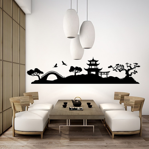 Vinilos Decorativos Vinil Pared Silueta Pagoda Paisaje Japon