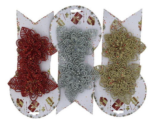 12 Flores Navideñas Ornamento Arreglos De Navidad Con Clip