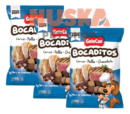 Golocan Bocaditos Carne Pollo Y Chocolate 100 Gr 3 Unidades