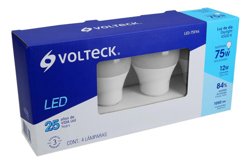 Lámpara De Led A19 12w Luz De Día 4pz C/caja 48794
