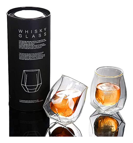 Juego De 2 Vasos De Whisky, Vidrio De Barra De Doble Pared S