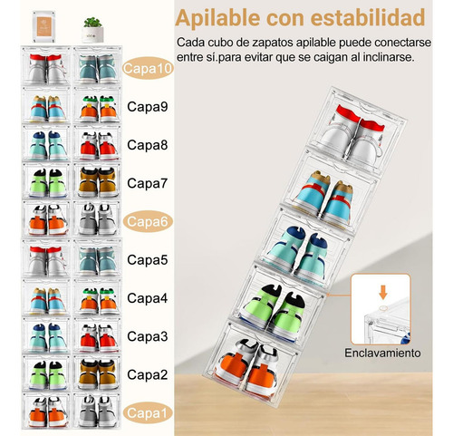 Caja Organizador De Zapatos Acrilico Apilables Kimhi Para Tenis Sneakerbox Con Puerta Iman Zapatero Multifuncional Transparente