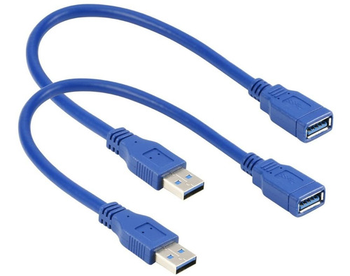 2 Cables De Extension Usb 3.0 Macho A Hembra | Azul / 30 Cm