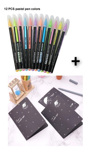 Imagen 1 de 7 de Pack Lapices Gel Pastel Neon + Libreta Negra