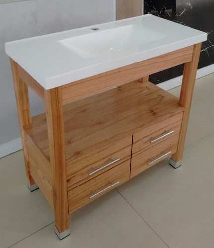 Imagen 3 de 5 de Vanitory Tono Miel 82cm X 38 C/4 Cajones Guias Telescopicas