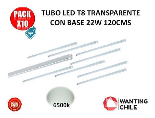 Pack 10 Tubo Led T8 Con Base Transparente 22w 120cms