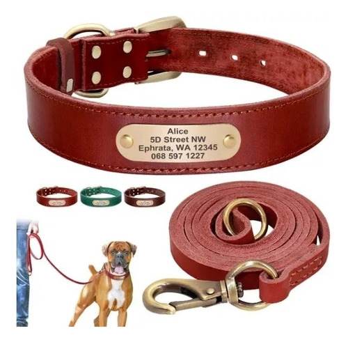 Collar De Cuero Para Perro Con Placa Personalizable Xl