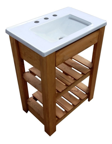 Imagen 7 de 10 de Vanitory 60cm Con Bacha Mesada Recta 2 Deck Barral Toallero