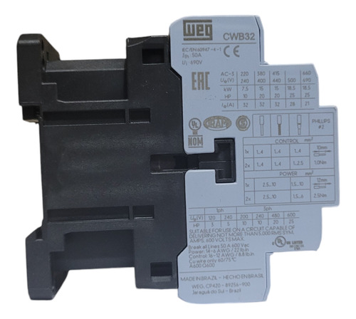 Contator Weg Cwb32-11-30d33 3p 32a 380v 1na+1nf