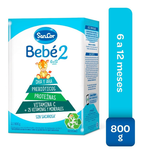 Sancor Bebe 2 Leche Infantil En Polvo 1 Caja X 800 Gramos