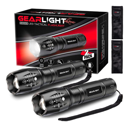 Linterna Led Gearlight Negra C/ Tirantes- Pack X2