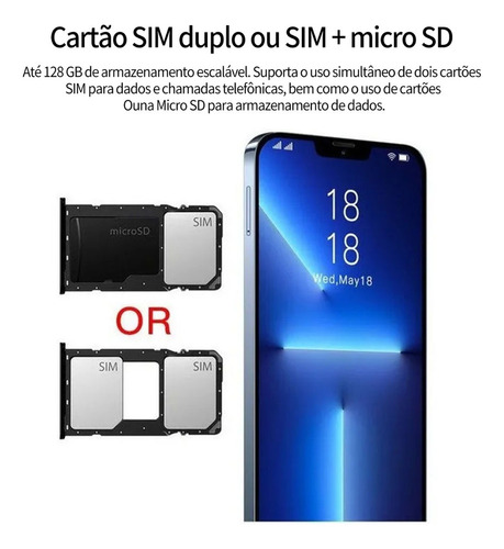 P Barato Phone Android I13 Pro Max 6.3 Gold