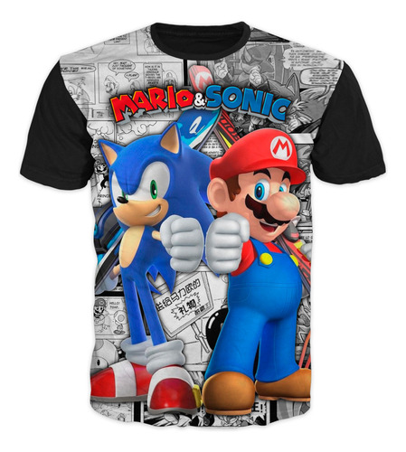 Camiseta  Mario Sonic  Videojuegos Para Niños Gamer