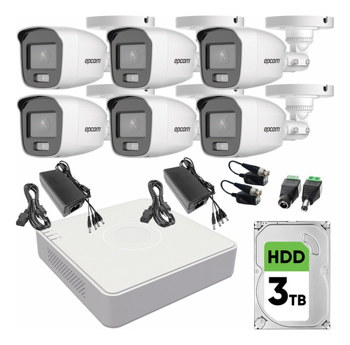 Epcom Kit Cctv Turbo Hd De 6 Cámaras De 2 Mp B8-kit-cv/a-plius1n Con Micrófono Integrado + Disco Duro3 Tb Kit Video Vigilancia De Alta Resolución Con Visión Nocturna