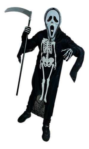 Disfraz Traje La Muerte + Mascara + Hoz Adulto Halloween