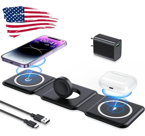 Cargador 3 En 1 Plegable , Para Apple Y Android