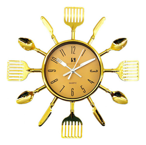 Relógio Cozinha Dourado De Parede Talheres Espátula Faca Cor do fundo Dourado-escuro