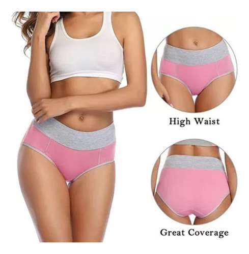 Calzoncillo Mujer Cintura Alta Braga Cómoda Algodón 5 Piezas