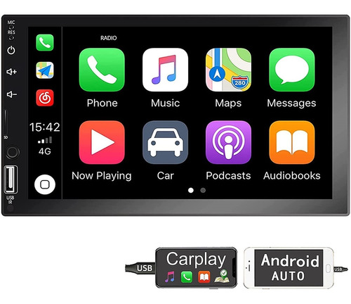 Estéreo De Coche Doble Din 7 Pulgadas Con Carplay Android Au