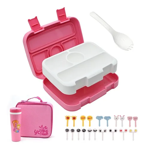 Lonchera Para Niñas Bento Box 4 Divisiones Hermetico Y Bolsa