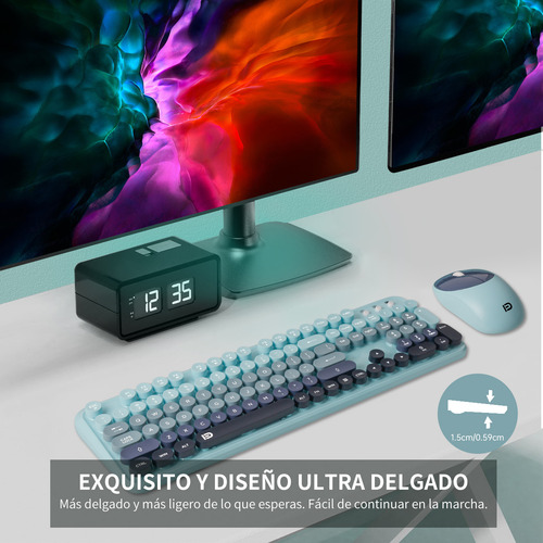 Kit Teclado y Mouse Inalámbrico FD EK8870 USB para Laptop Pc en Color Azul Índigo Idioma Inglés US QWERTY