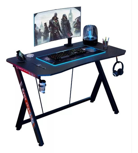 Escritorio De Mesa De Chapa De Madera Para Juegos, Negro Heaimo