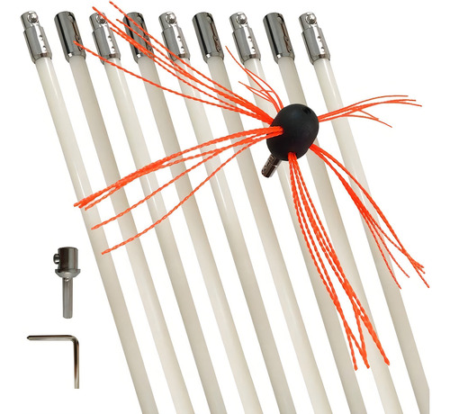 Xedragony Cepillo Para Polvo De Limpieza De Chimenea, Herramientas De Limpieza De Chimenea, Sistema Giratorio De 30 Pies, Flexible, Kit De 9 Varillas Accionado Por Taladro