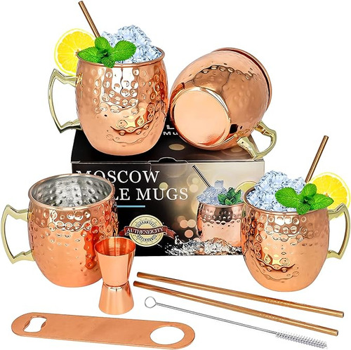 Moscow Mule Juego 4 Tazas Acero Inoxidable Chapadas En Cobre