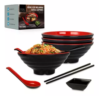 Vajilla De Melamina Estilo Japonés Para Ramen 4 Personas 16 Color Negro Liso