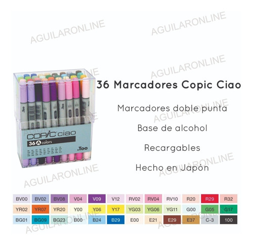 36 Marcadores Copic Ciao Estuche Doble Punta Chato Brush