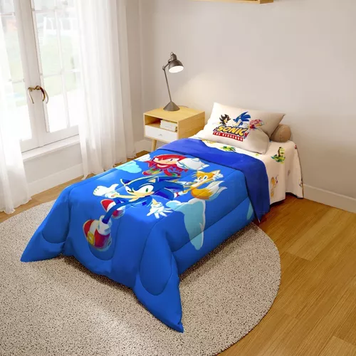 Siyarar Conjunto de cama de casal infantil Sonic The Hedgehog capa de  edredom para meninos azul P 50 amarelo