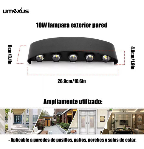 Lámpara Led De Pared Moderna De Luz Cálida 10w Para Exterior