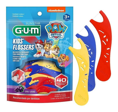 Flosser fio dental infantil Gum patrulha canina uva 40 unidades