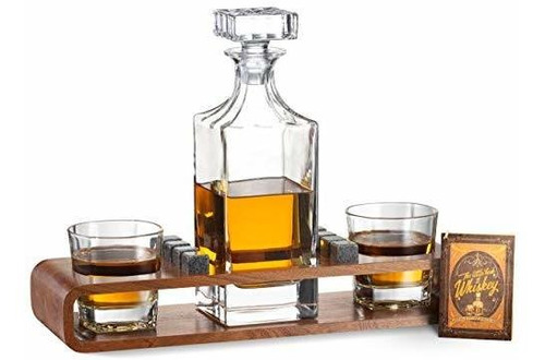 GOLDGE 2 vasos de Whisky de cristal y pinzas de Barman & Deluxe en caja de madera Juego de regalo de piedra de Whisky con 8 piedras de refrigeración de granito negro pulido FDA-Vite refrigeración 