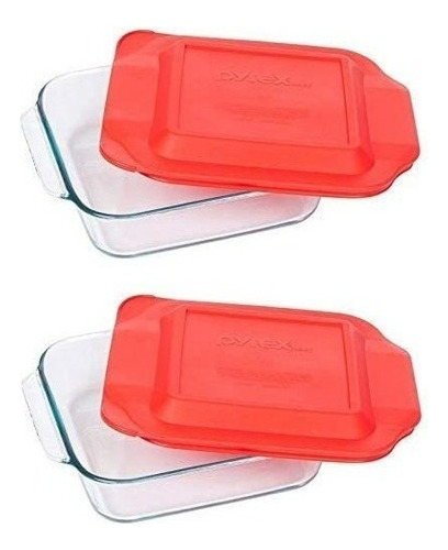 Pyrex Basics 8 - Cuadrado Con Tapa Roja 2 Unidades