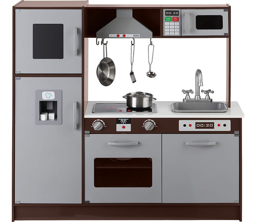 Juego De Cocina Vertical P/niños De Madera; Espresso/gris