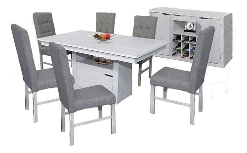 Antecomedor Belgica 6 Sillas Gris Diseño de la tela de las sillas Liso
